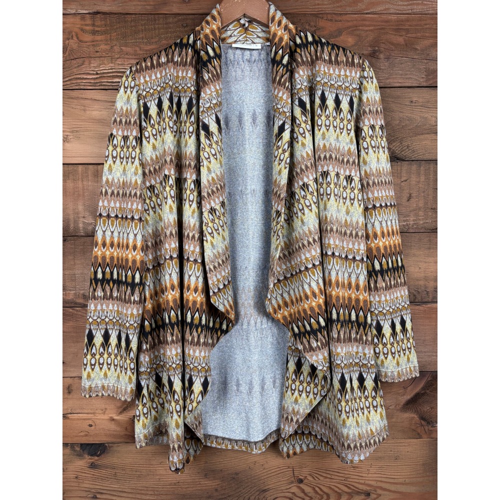 Susan Graver Cardigan Womens XS Geometric Print Open Front Drape Neck